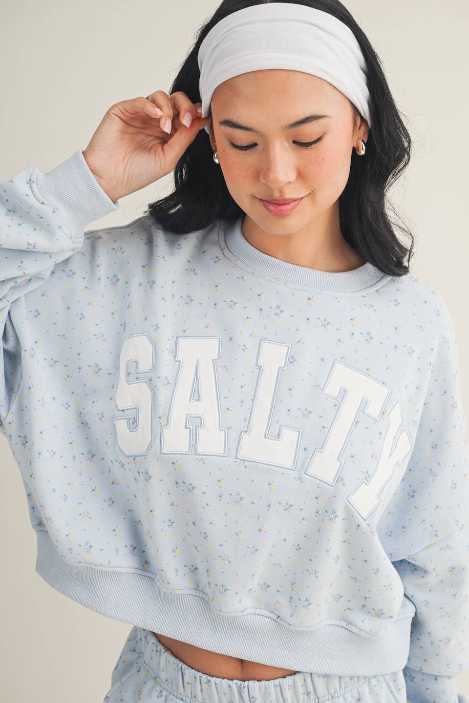 Salty Ditsy Print Crewneck Crop Sweatshirt