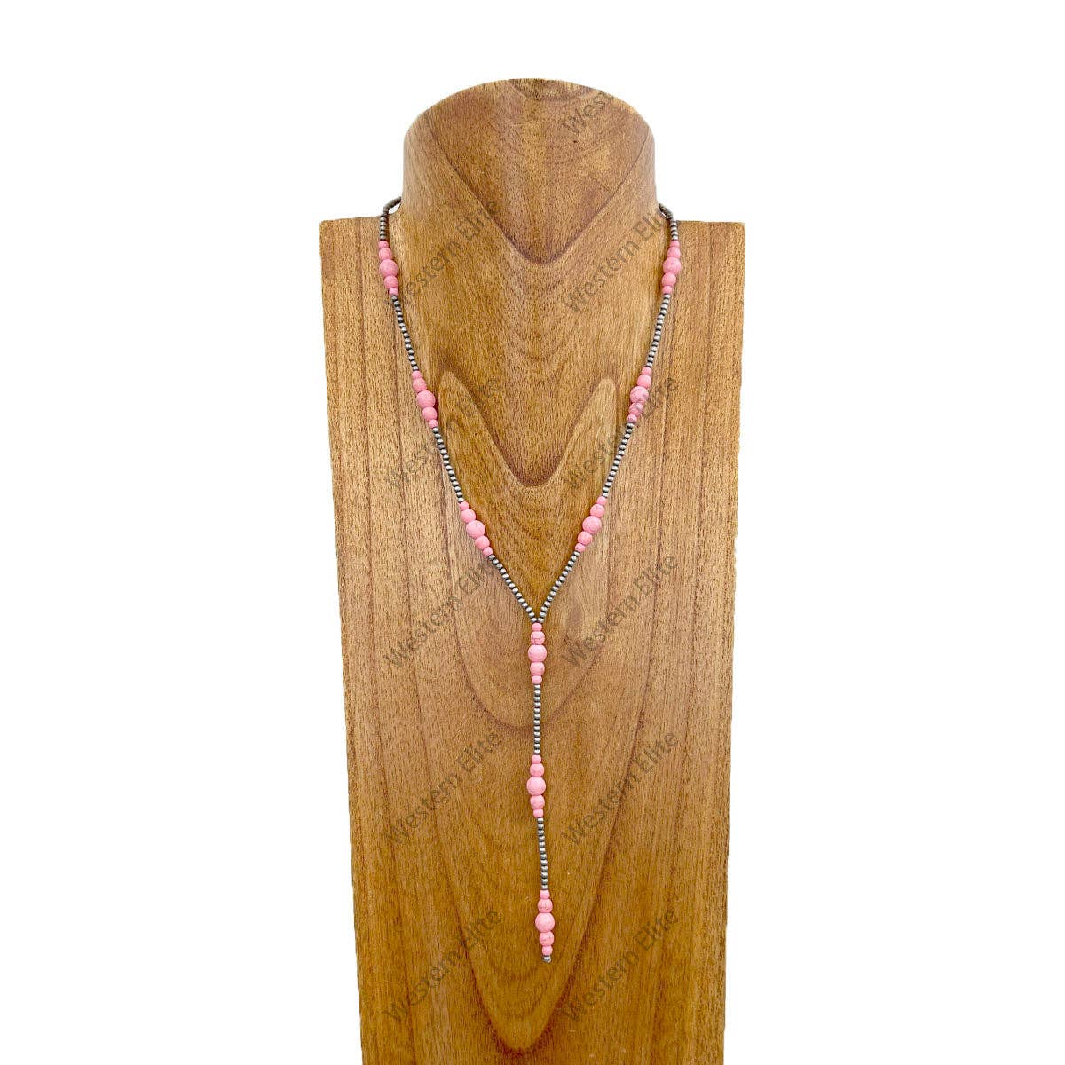 Silver Navajo pearl with light pink stone beads "Y" shape Necklace