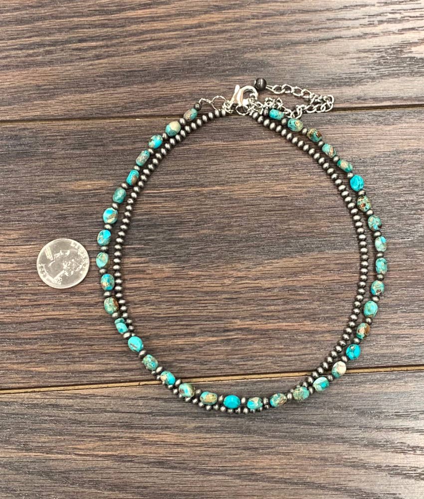 734803, Handmade 16" 2-strand Navajo Gemstone Necklace