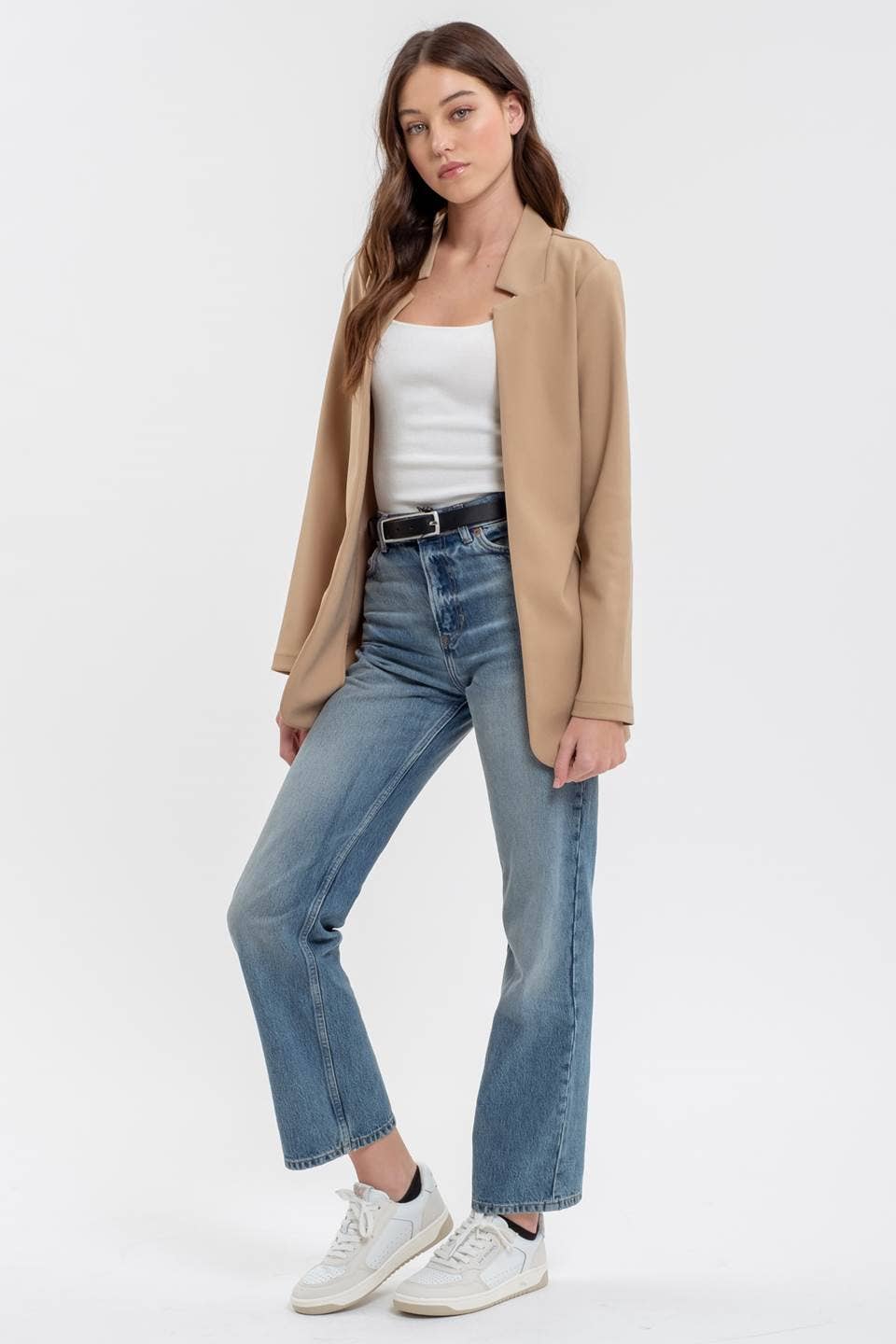 NOTCH COLLAR LONG SLEEVE LONG LINE BLAZER