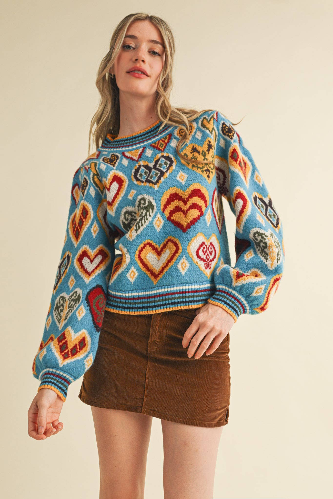 HEART PATTERN PULLOVER SWEATER