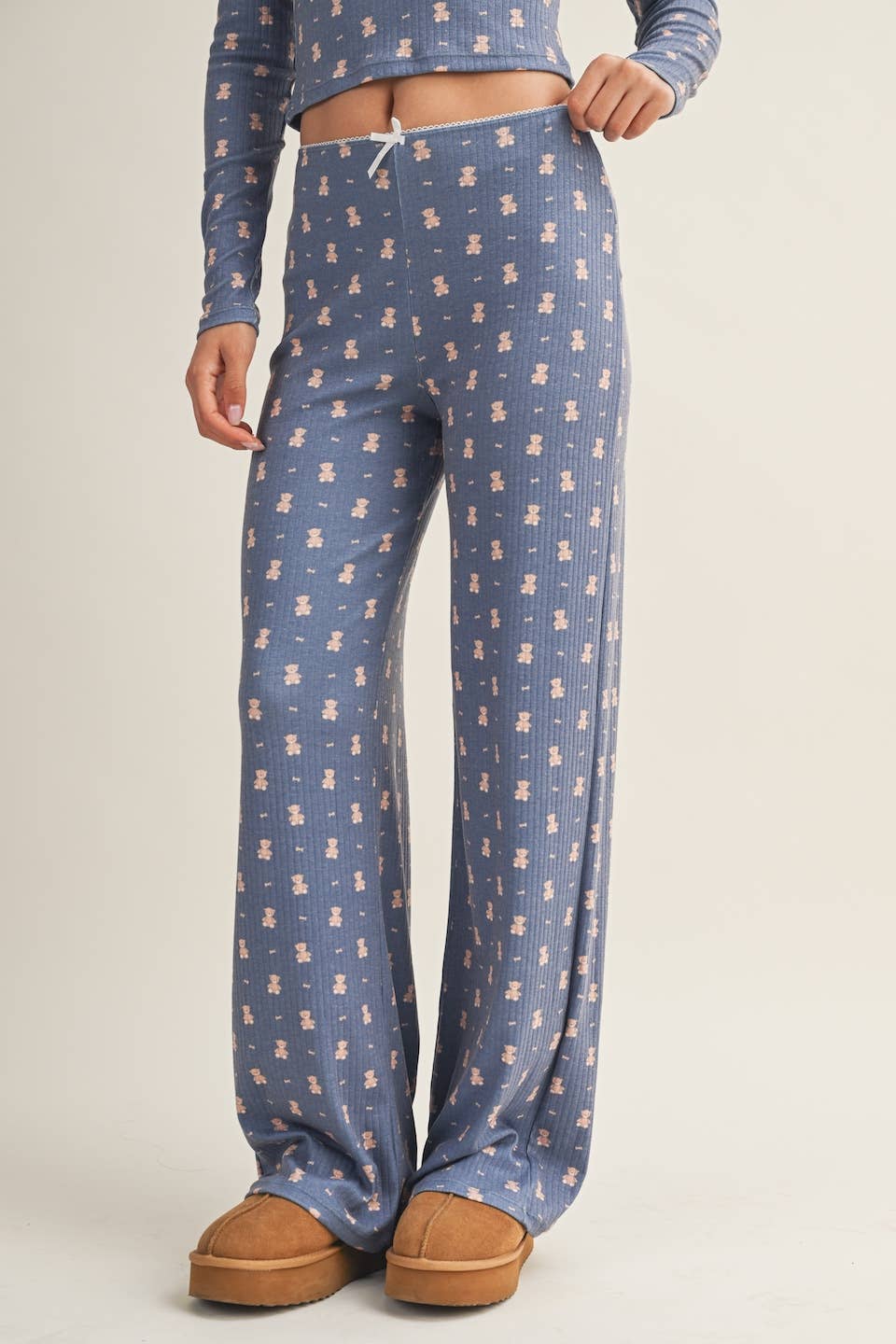 Crewneck Teddy Bear Print Pointelle Lounge Set