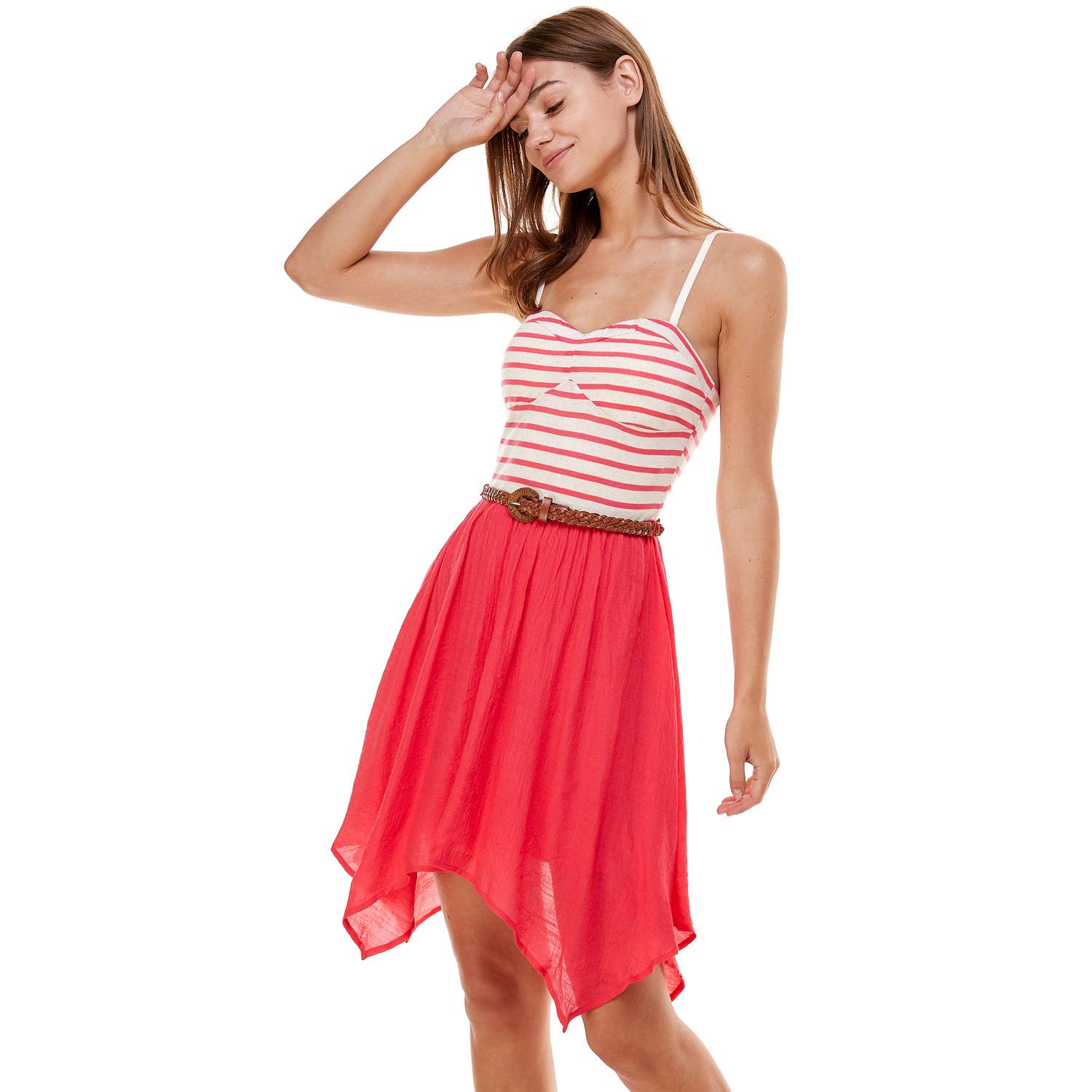 STRIPE BUSTIER HANDKERCHIEF HEM DRESS