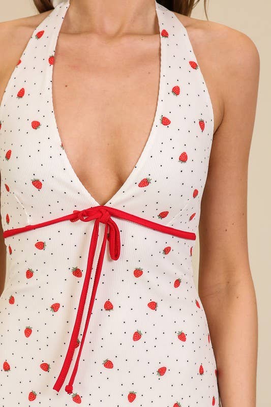 Strawberry Print Baby Doll Halter Dress