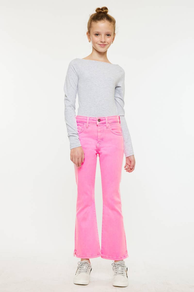 YOUTH HIGH RISE KICK FLARE JEANS NEON PINK