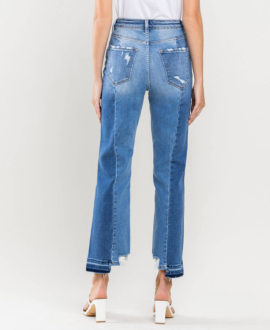 SUPER HIGH RISE SEAMED CONTRAST PANEL STRAIGHT JEANS F4509