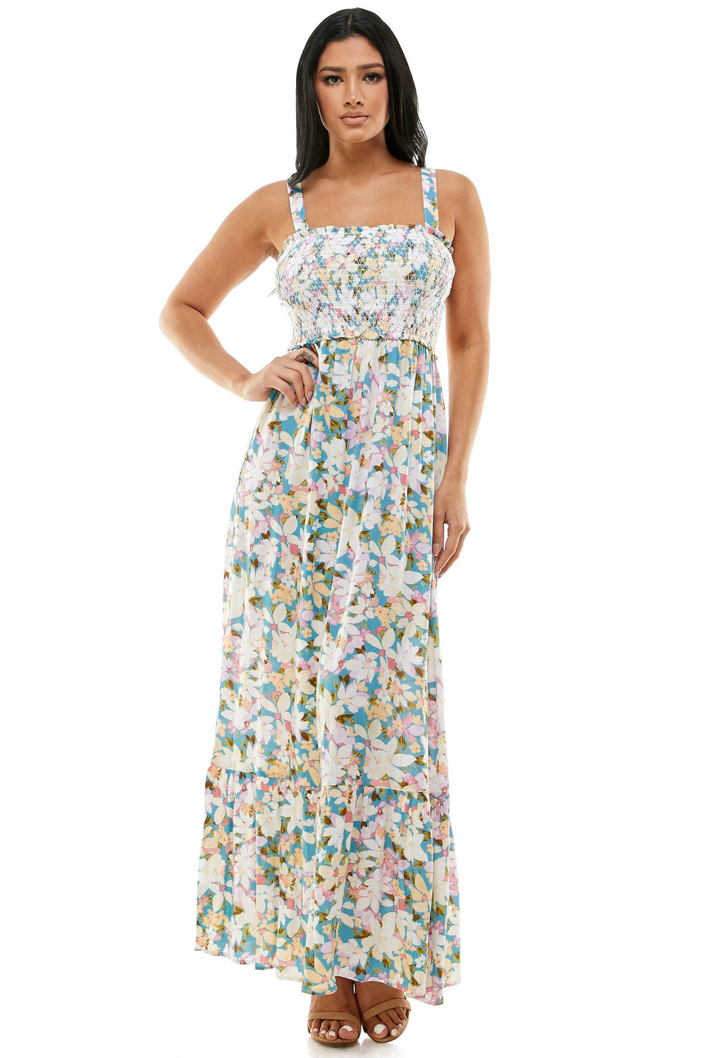 MEADOW BLOOM SLEEVELESS FLORAL MAXI DRESS