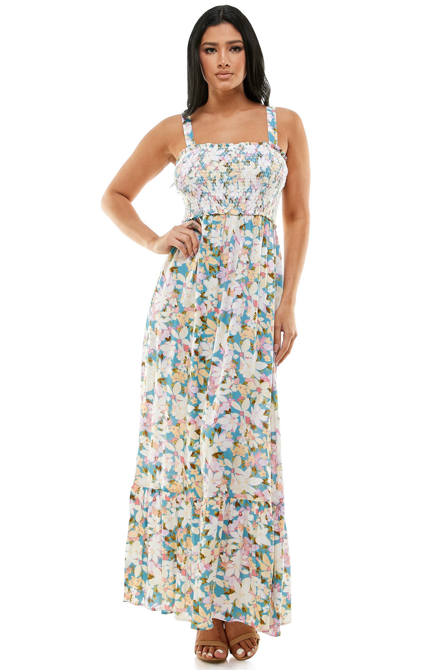 MEADOW BLOOM SLEEVELESS FLORAL MAXI DRESS