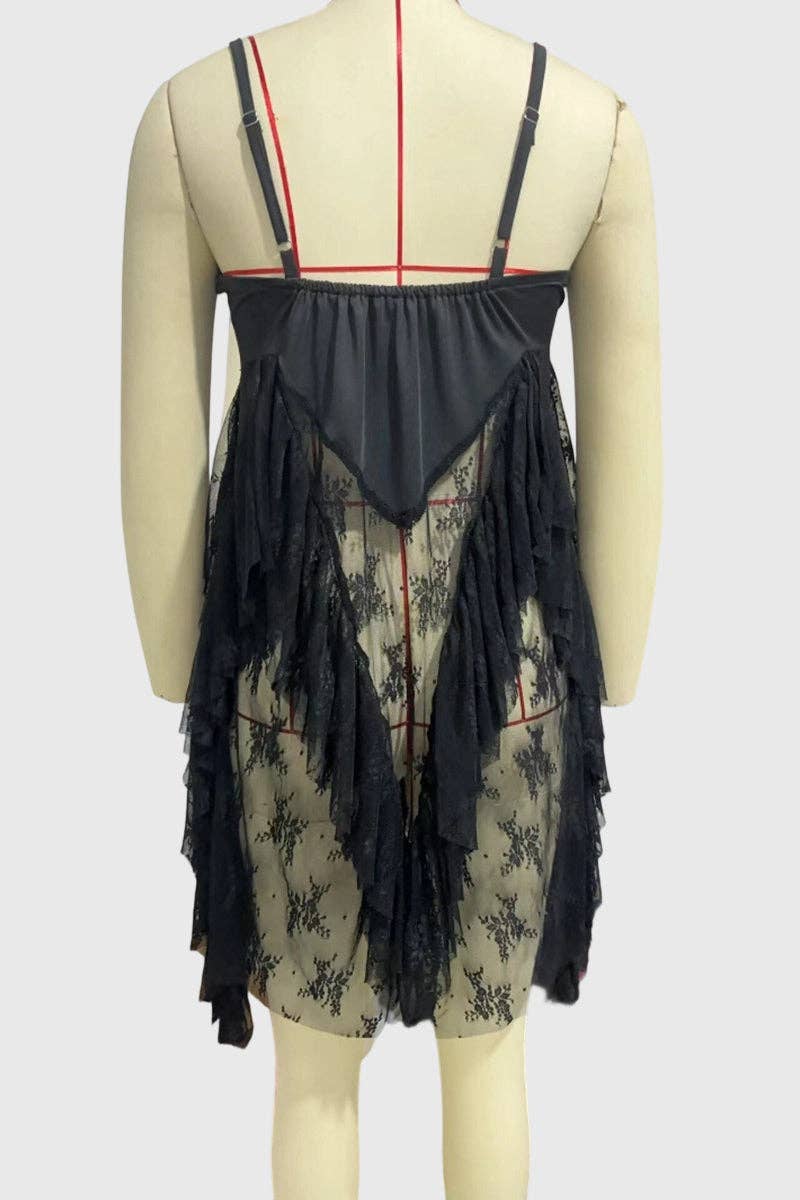 Sheer Lace Ruffle Mini Dress