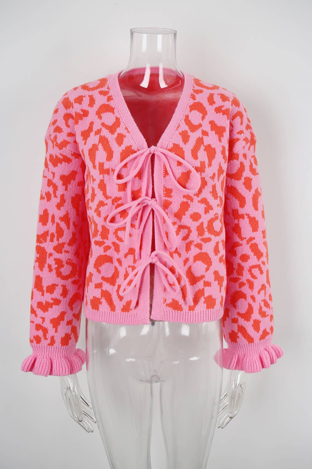 Leopard Knit Cropped Bow Cardigan