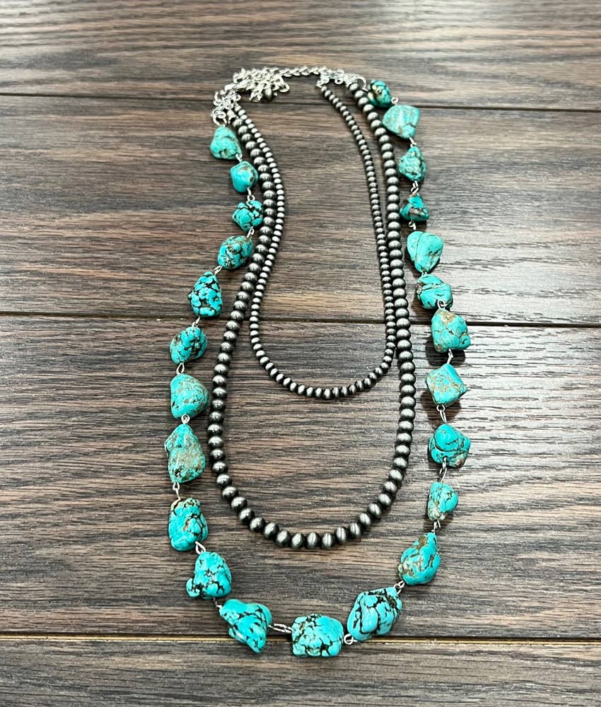 736223, Handmade 24" Navajo Bead, Turquoise Necklace