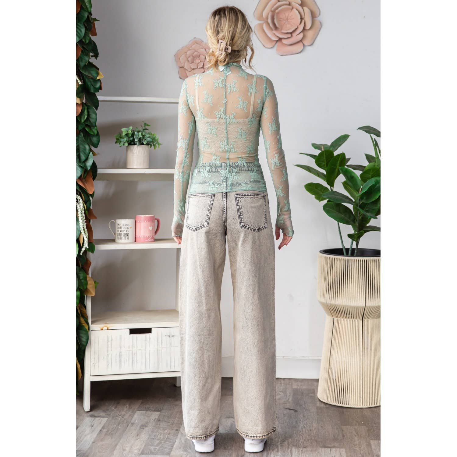 Lace Long Sleeve See Through Top
