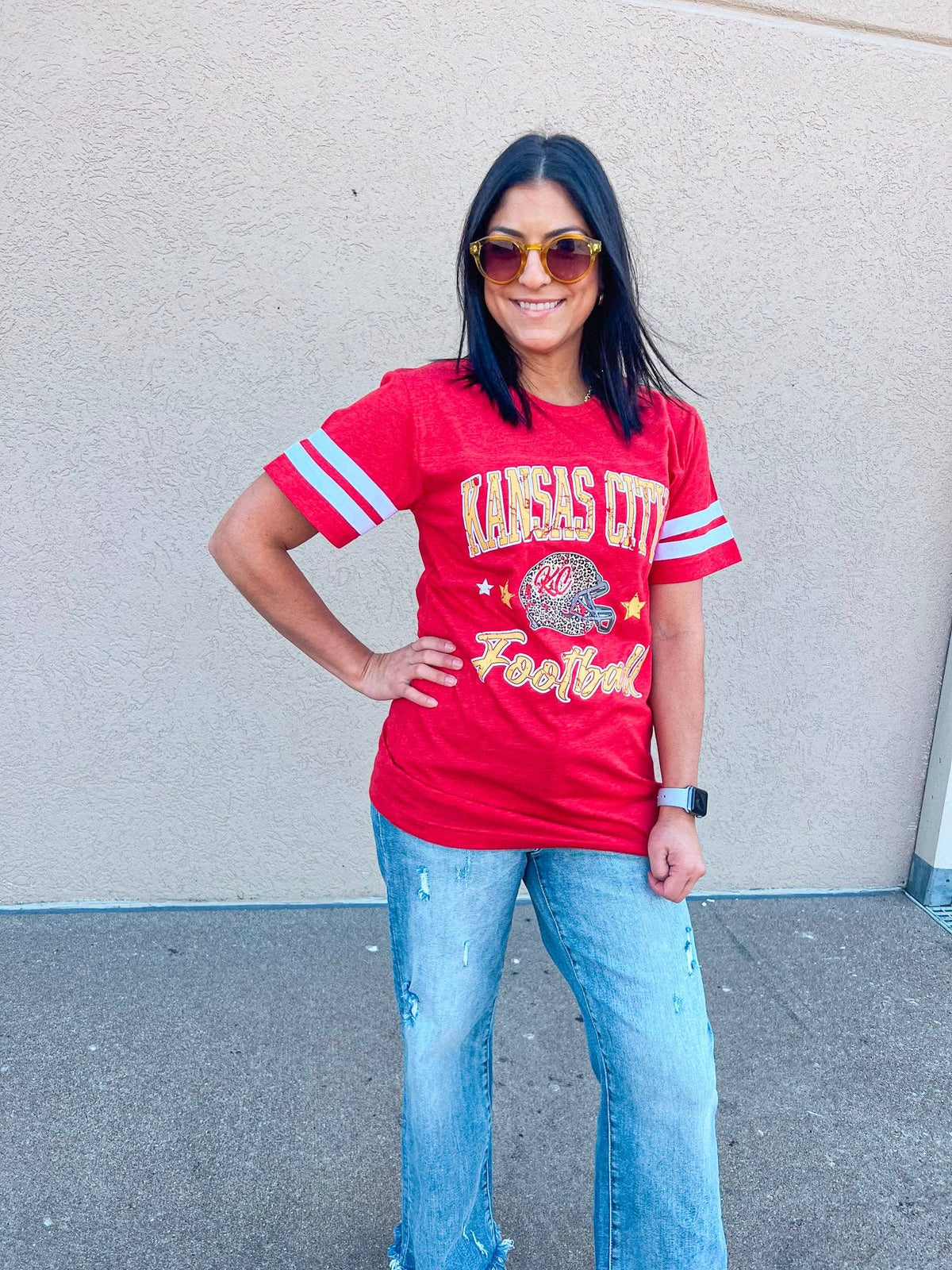 KANSAS CITY FOOTBALL RETRO STRIPES TEE (RED)