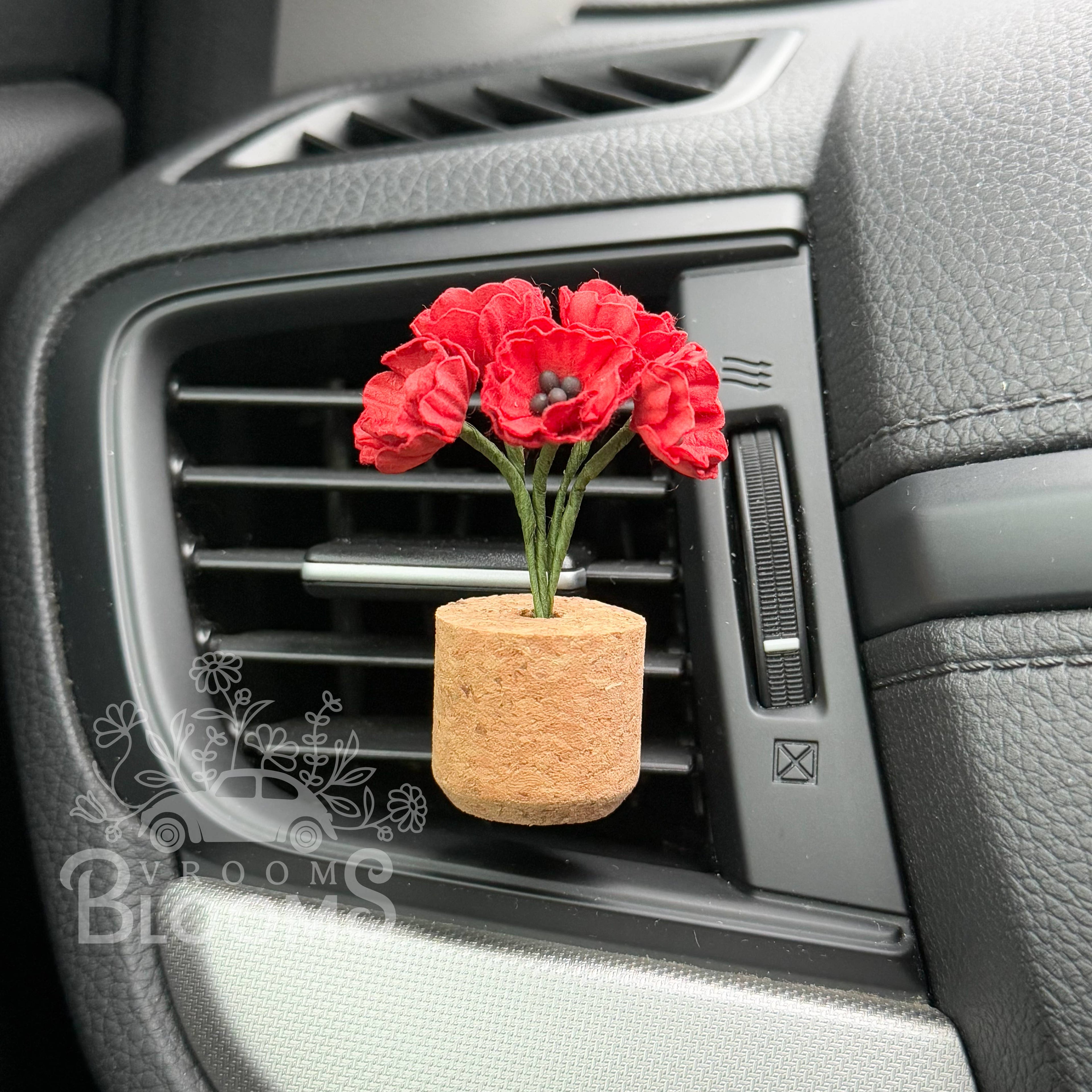 Red Poppies Vent Clip Car Air Freshener Diffuser (Reusable)