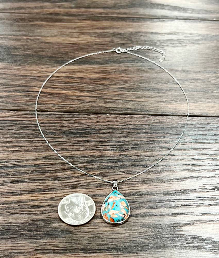 736093, Sterling Silver Chain, Drop Gemstone Necklace