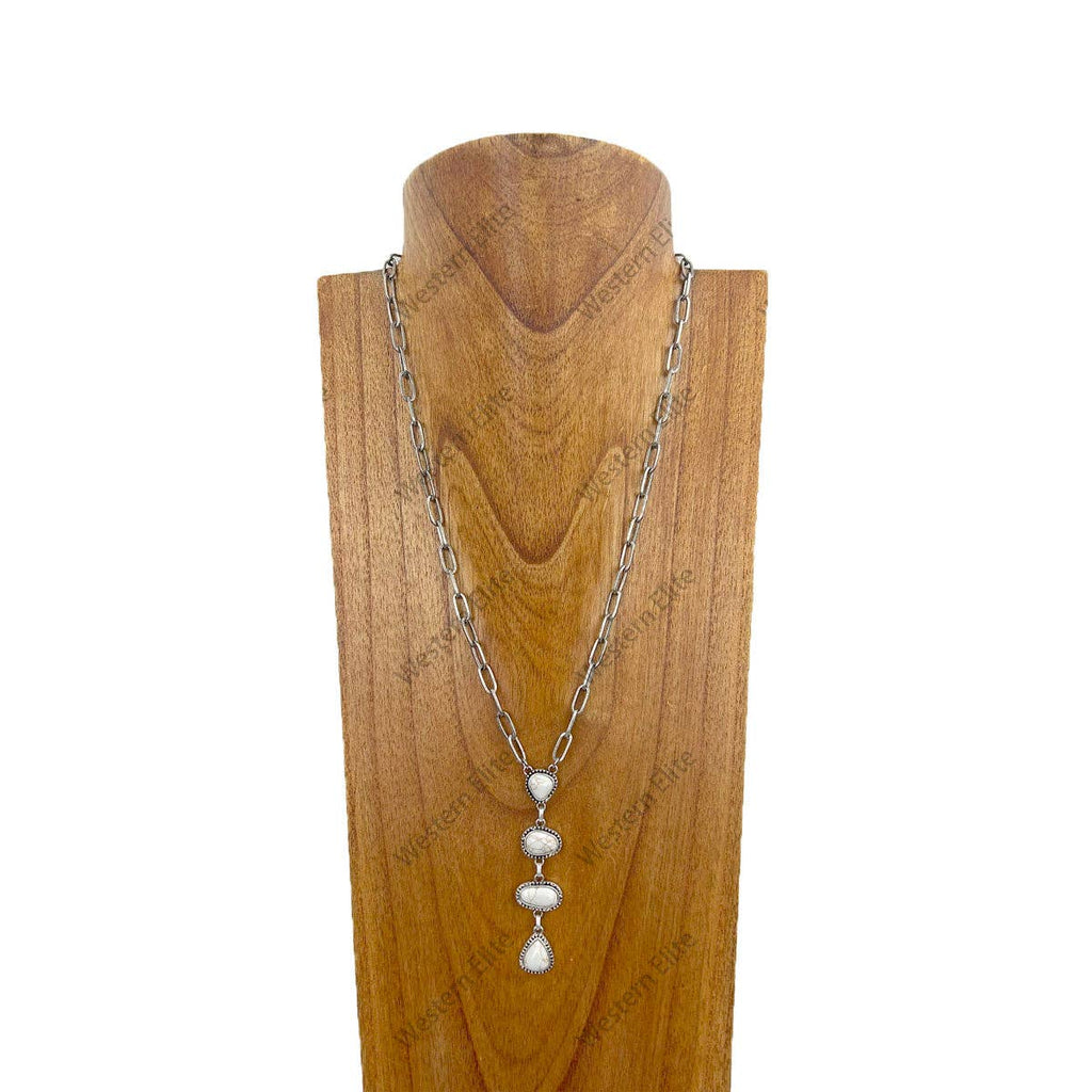 22 inches silver metal chain with four blue turquoise stone teardrops Necklace