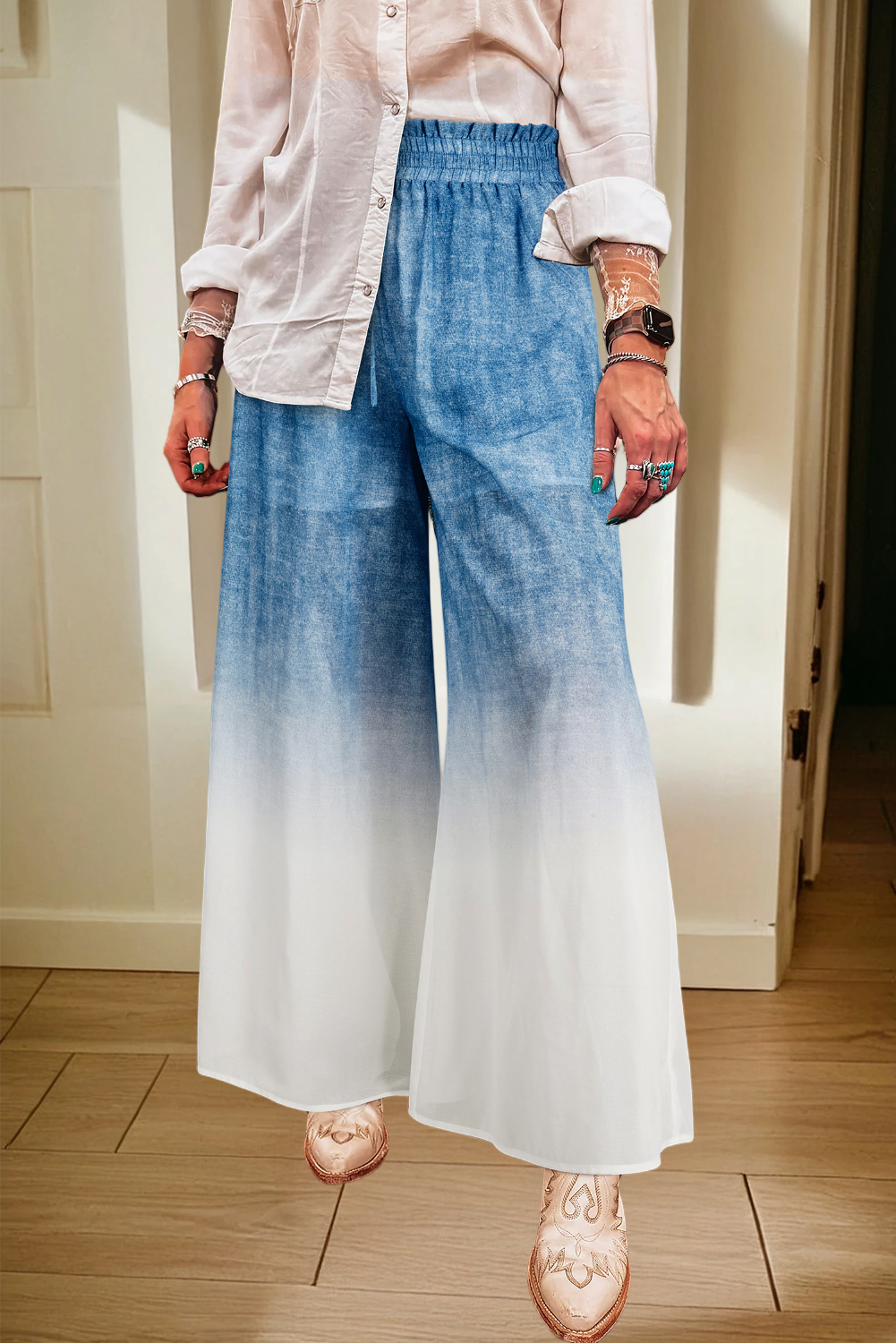 Ombre Dyed High Waist Wide Leg Pants