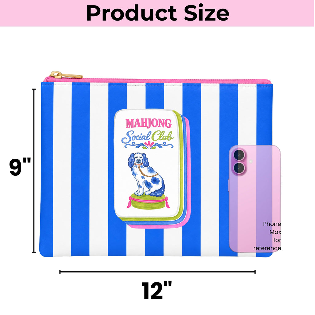 Mahjong Tile Bag mahjong gift | 9"x12"  Blue Stripe leather
