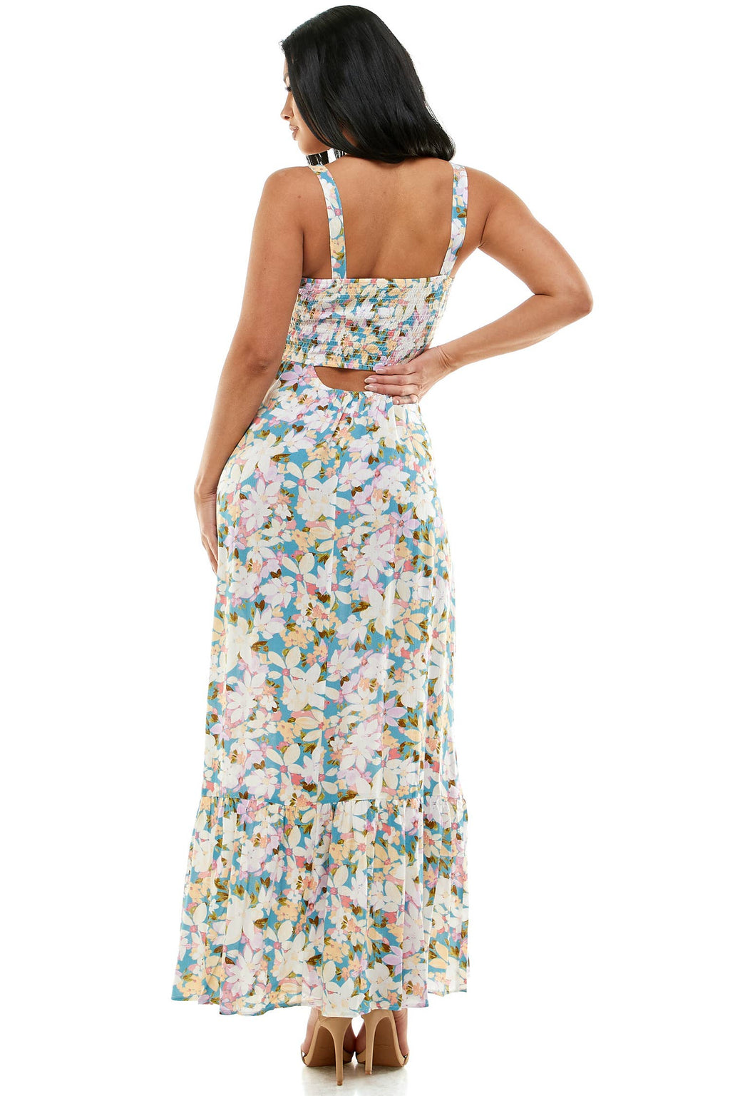 MEADOW BLOOM SLEEVELESS FLORAL MAXI DRESS