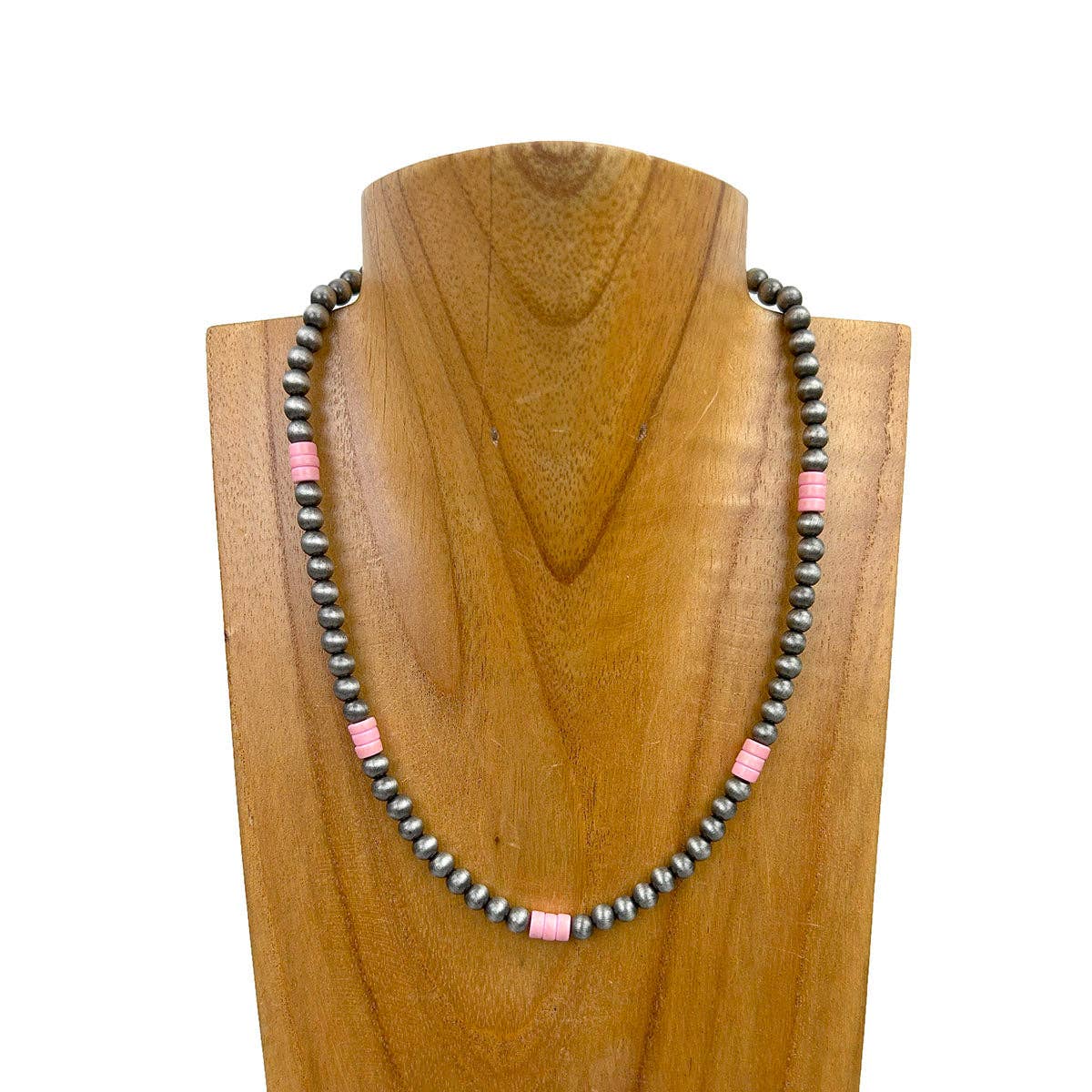 light pink stone with silver Navajo pearl beads Necklace