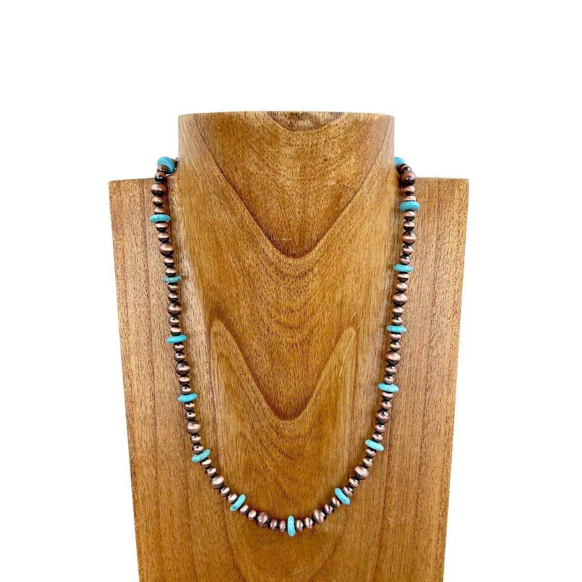 "21 Inches cooper Navajo pearl with blue turquoise stone  beads Necklace"
