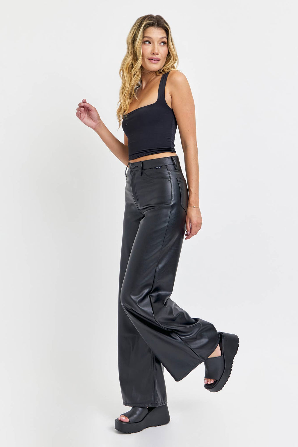 Black Faux Leather Wide Leg AM99497BLK