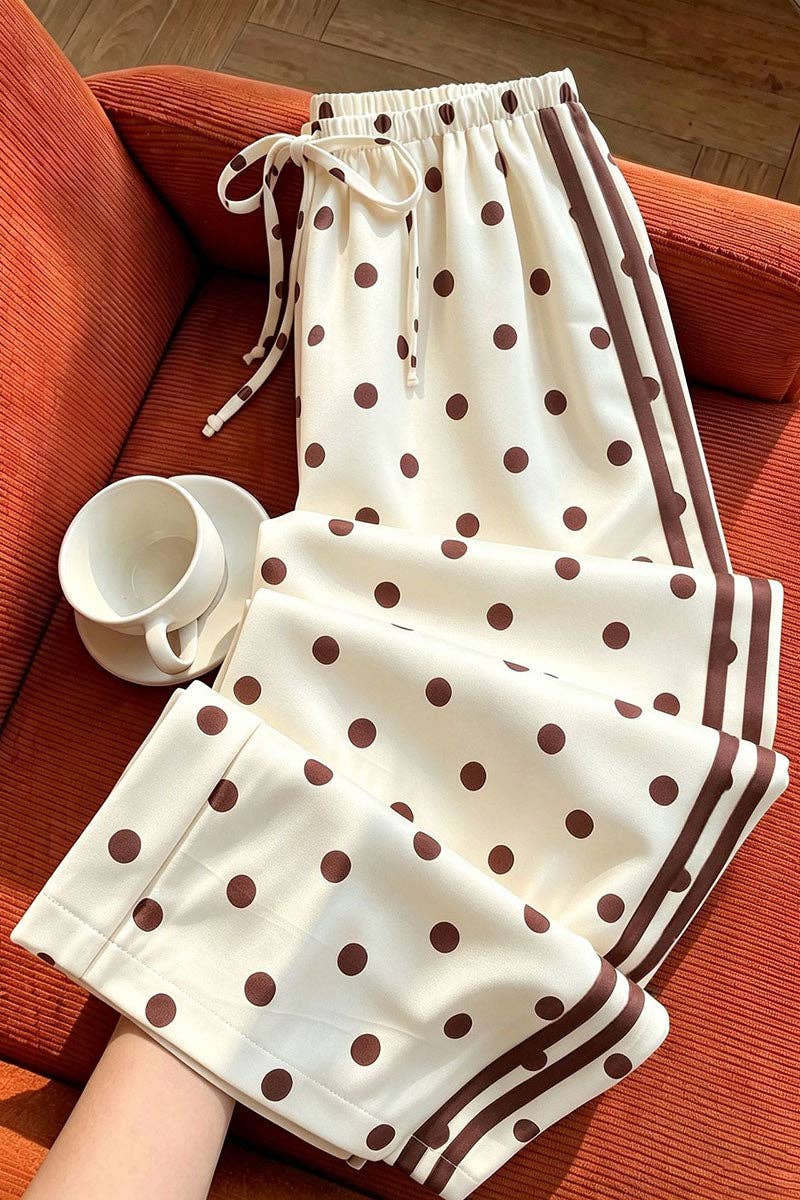 Polka Dot Drawstring Side-Stripe Casual Pants
