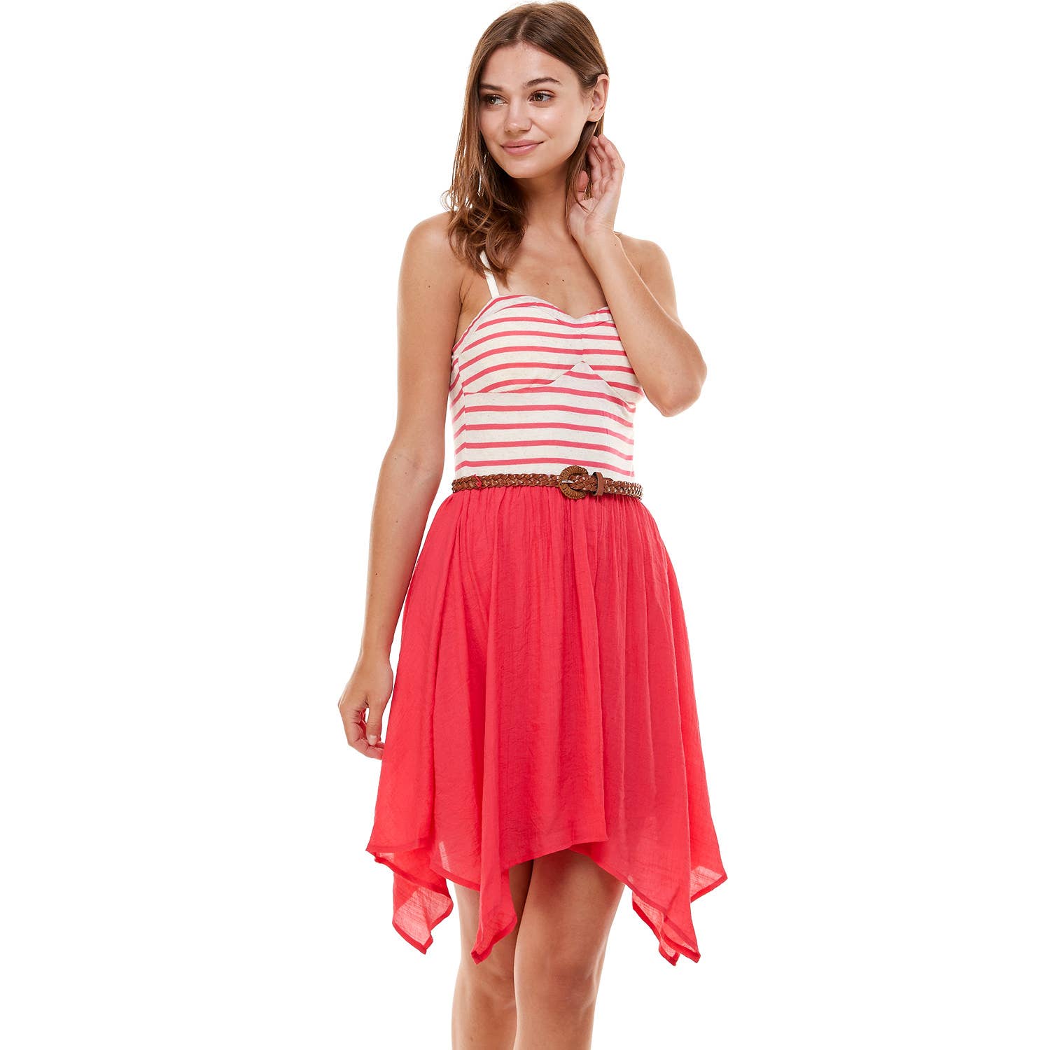 STRIPE BUSTIER HANDKERCHIEF HEM DRESS