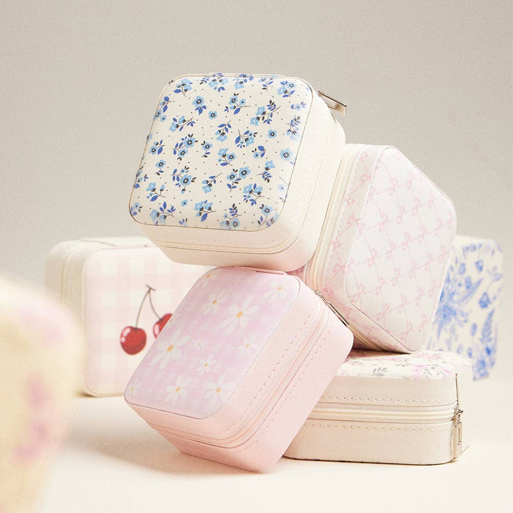 Cherry and Checker Pattern Portable Square Jewelry Box