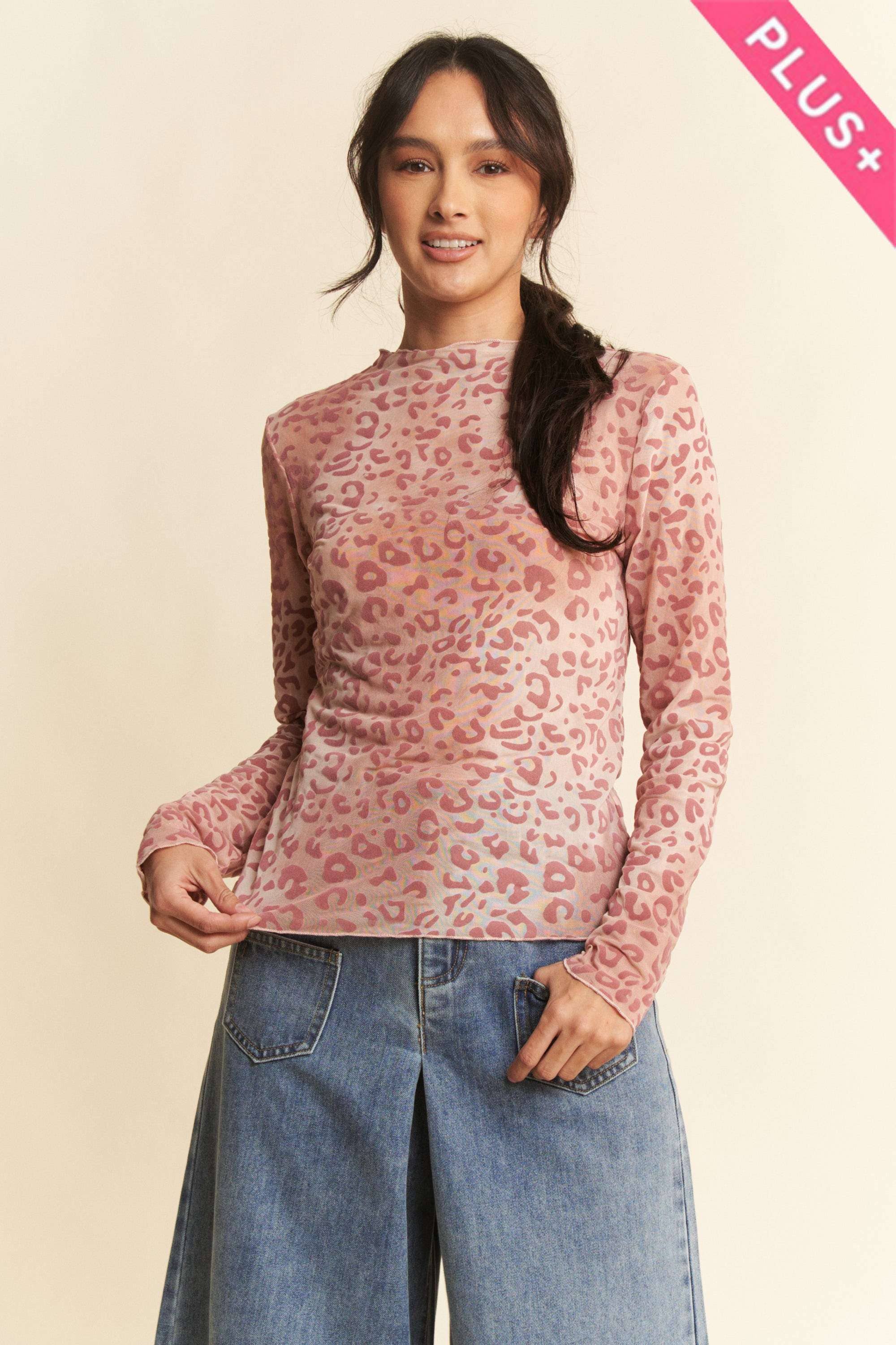 PLUS LEOPARD PRINT TEXTURED LAYERING TOP