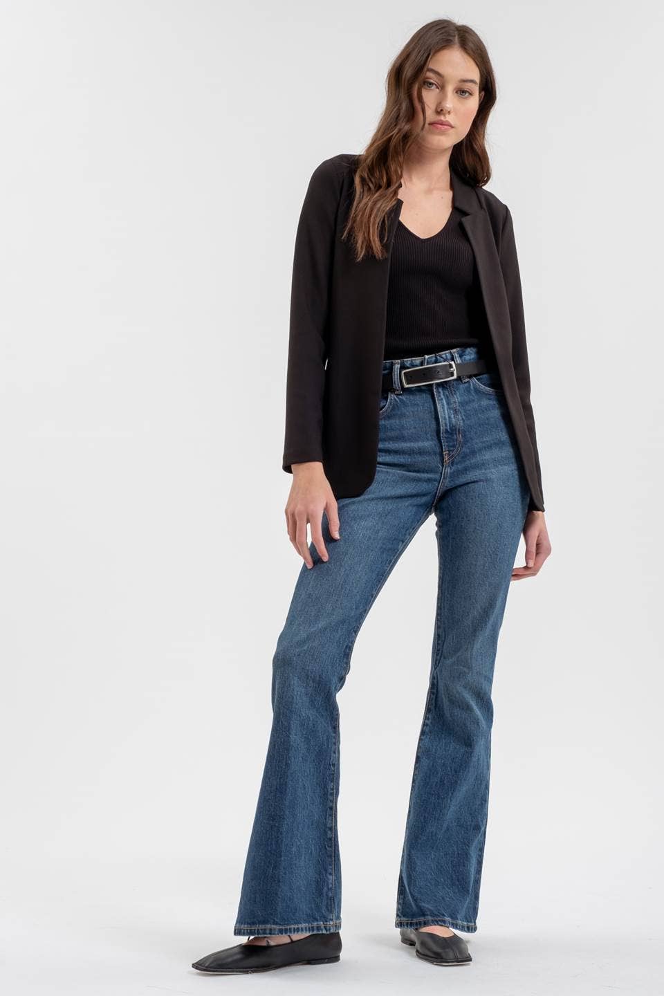 NOTCH COLLAR LONG SLEEVE LONG LINE BLAZER