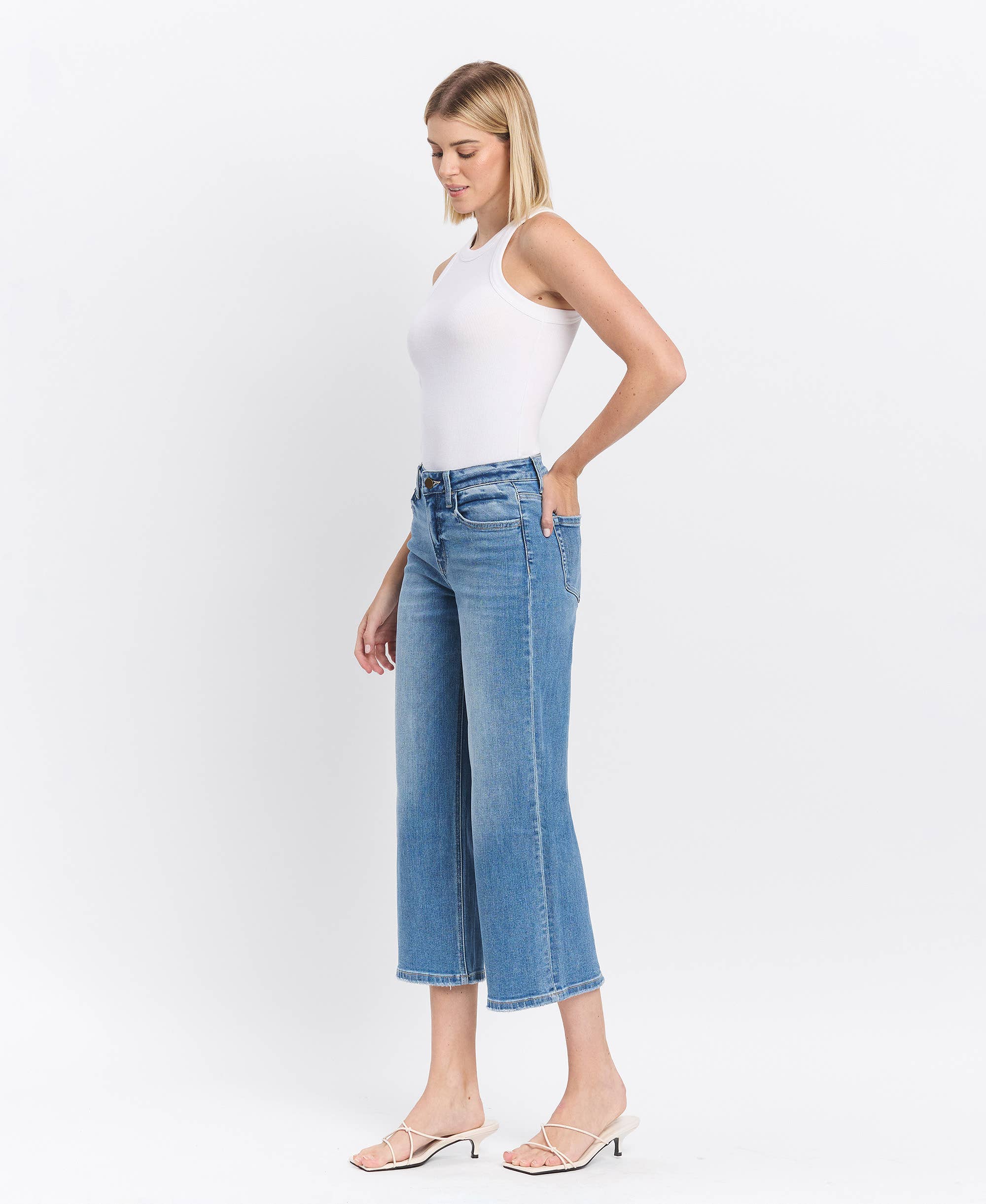 HIGH RISE CROP WIDE LEG JEANS F5365