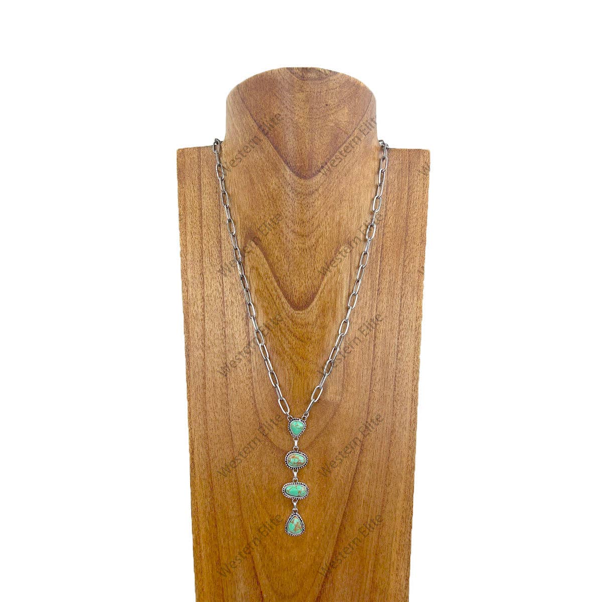 22 inches silver metal chain with four blue turquoise stone teardrops Necklace