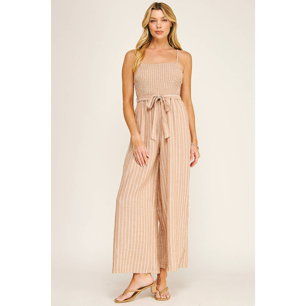 COASTAL STRIPE SMOCKED WIDE LEG JUMPSUIT