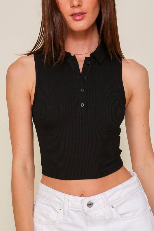 Boho Taupe Polo Ribbed Top