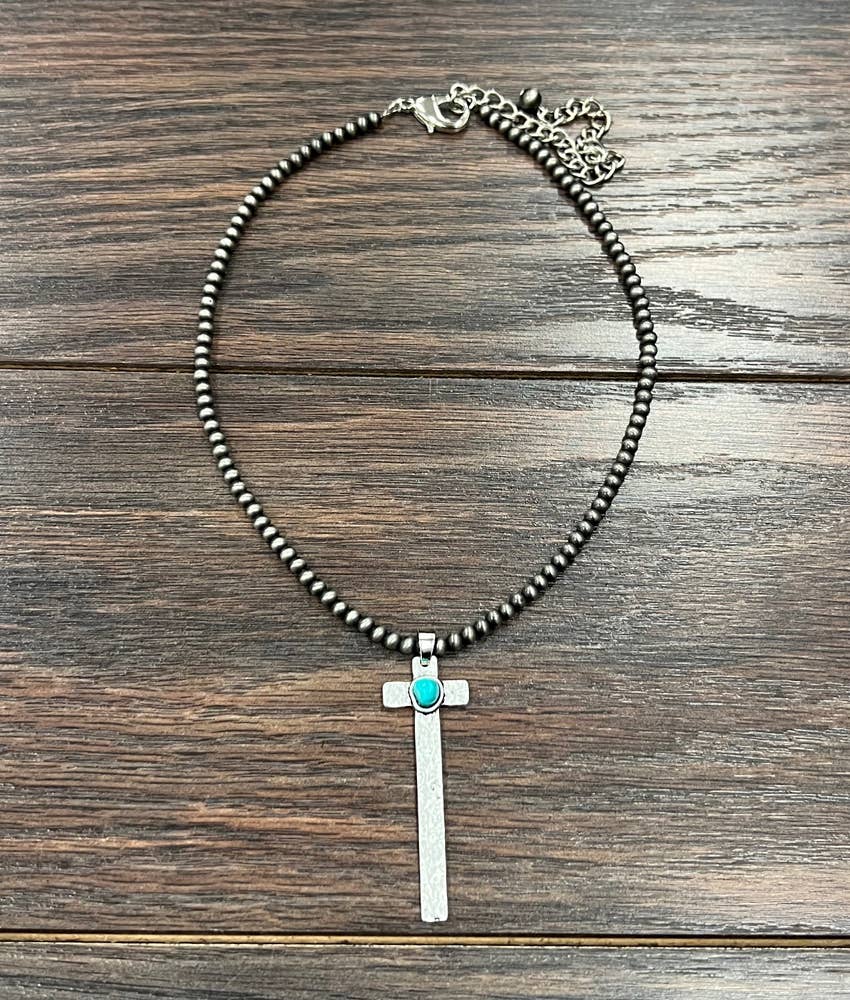 735151, Handmade 15" Navajo Cross Turquoise Necklace