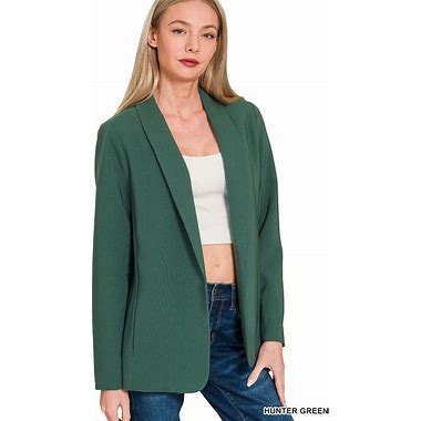 Zenana Woven 3/4 Ruched Sleeve Open Front Classic Blazer