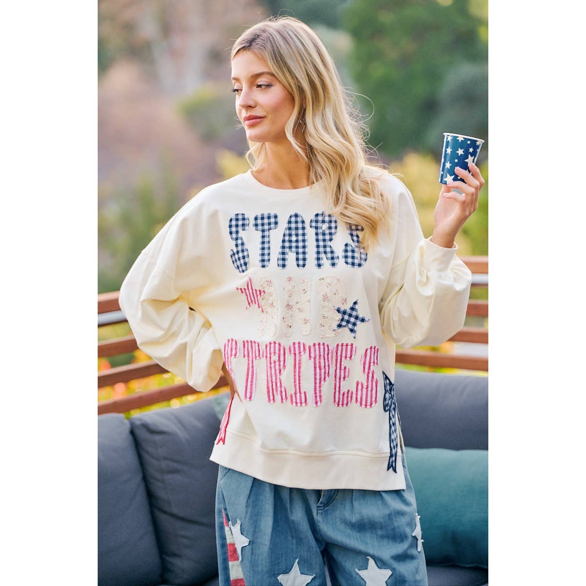 4TH OF JULY STARS AND STRIPES PATCHES SWEATSHIRT