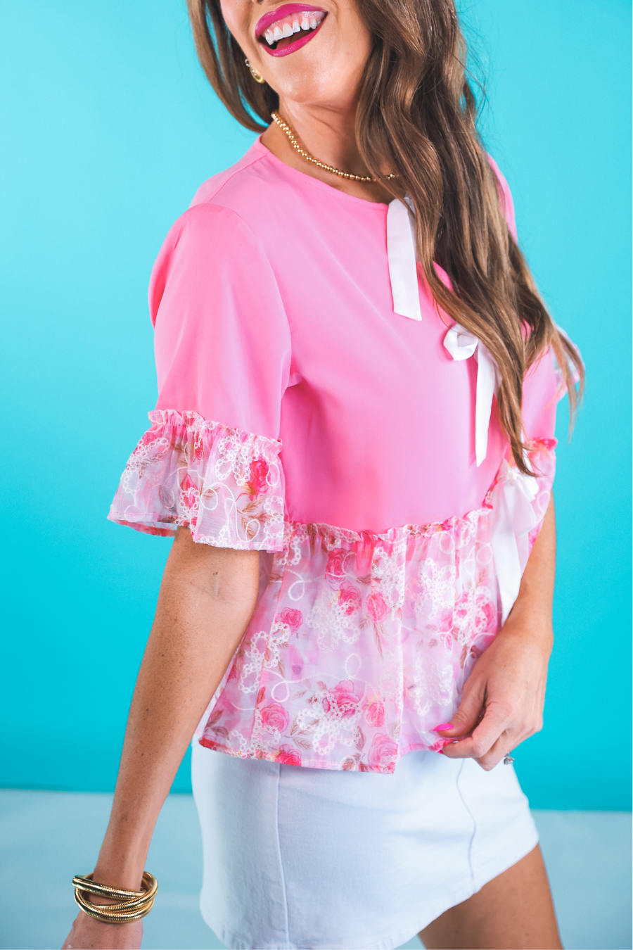 Rosy Ruffle Bow Top