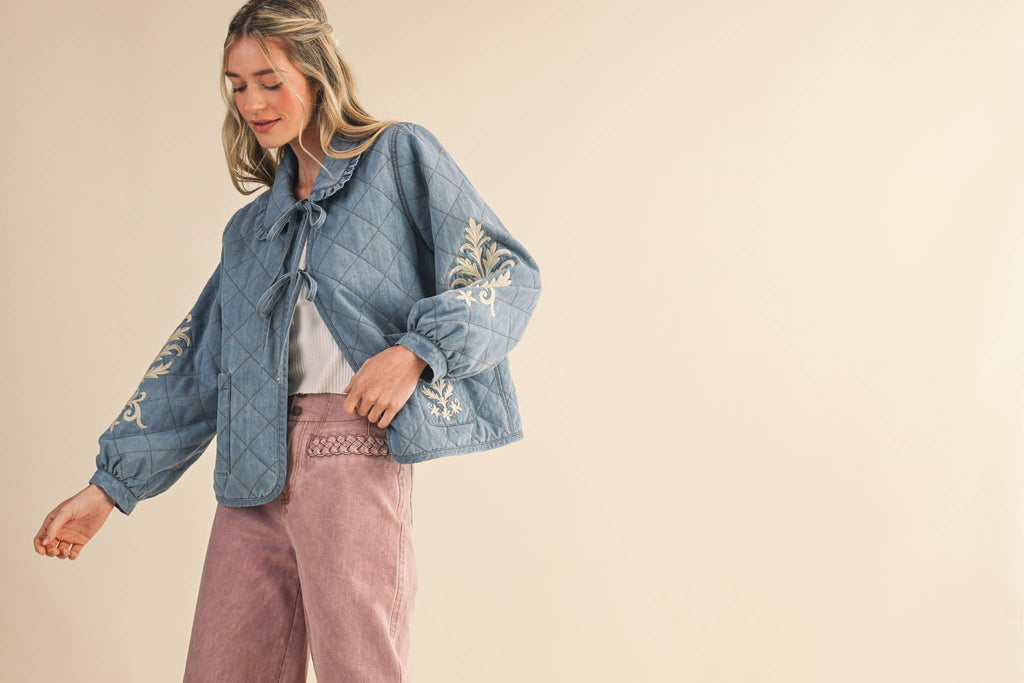 QUILTED JACKET WITH EMBROIDERY