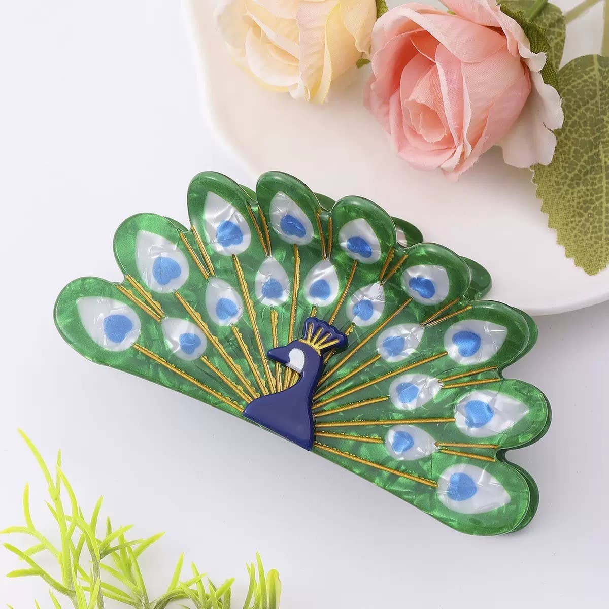 Peacock Motif  Hair Claw Clip