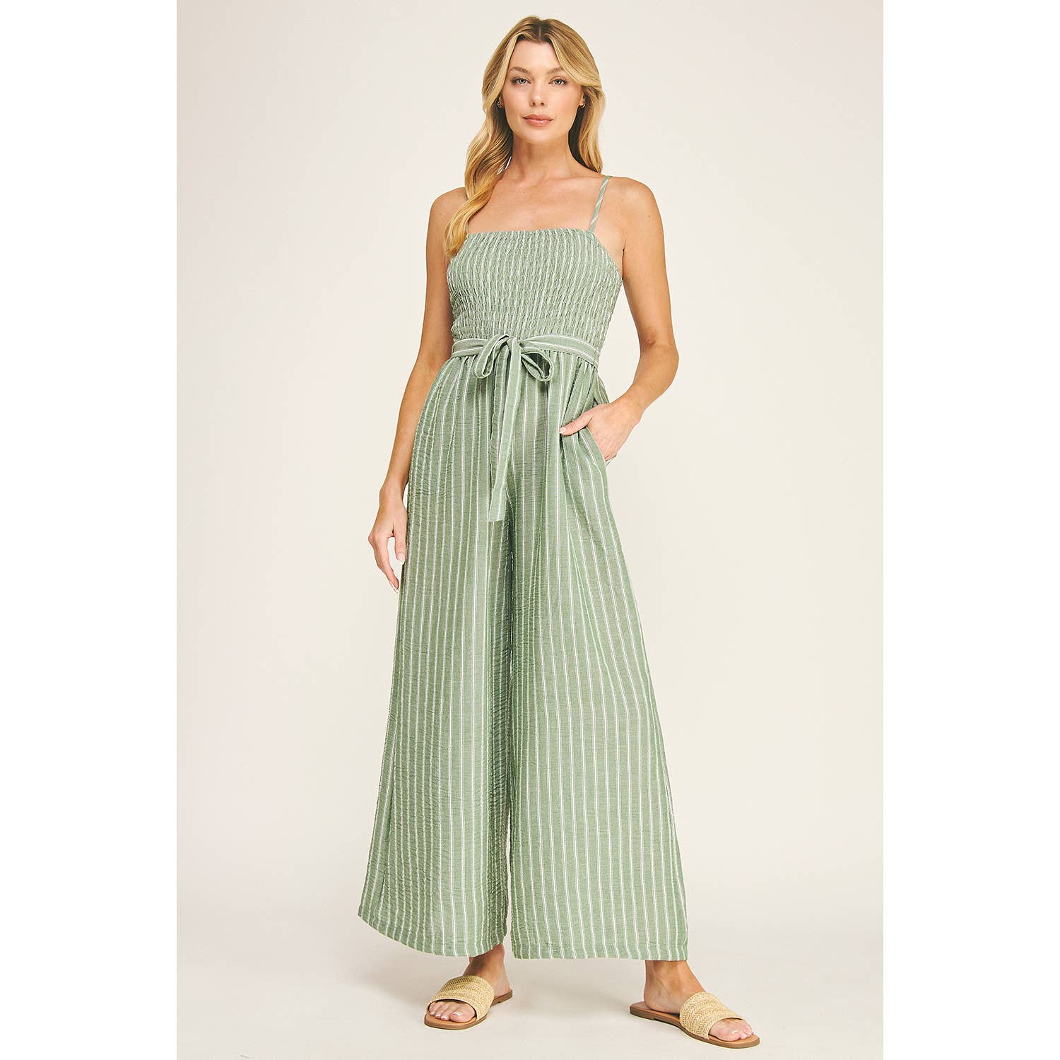 COASTAL STRIPE SMOCKED WIDE LEG JUMPSUIT