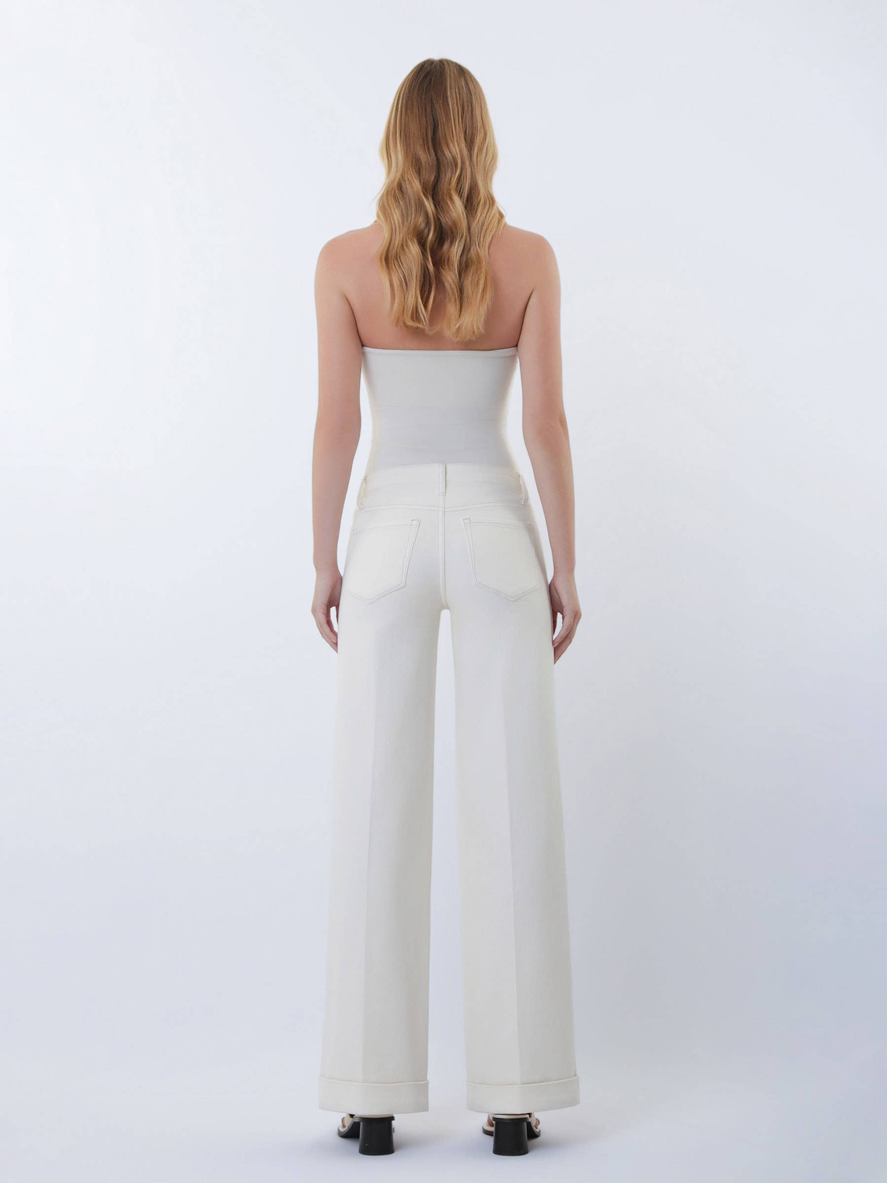 MID RISE TROUSER PRESSED CUFFED WIDE LEG JEANS