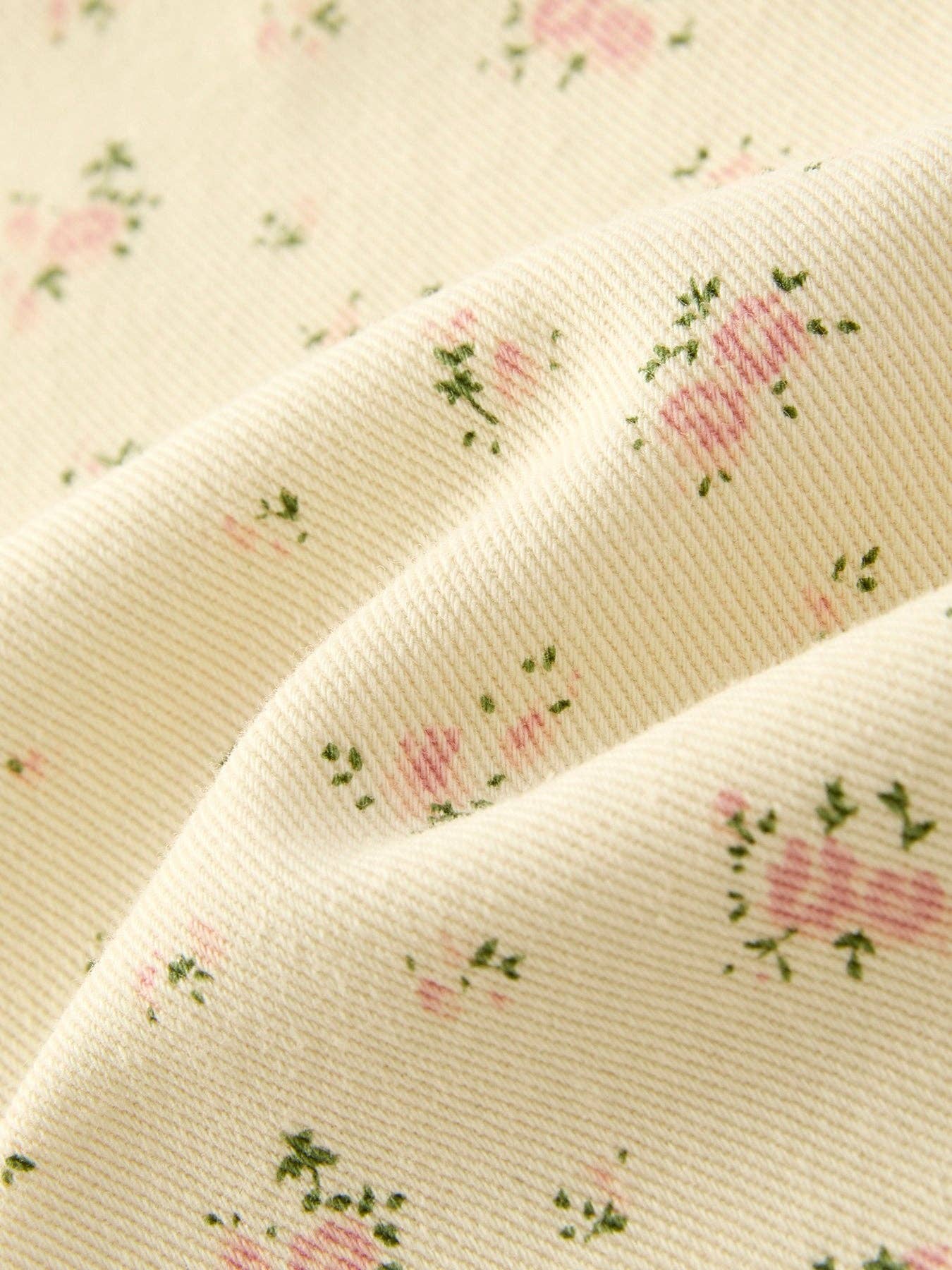 Girls Floral Beige Denim Trousers