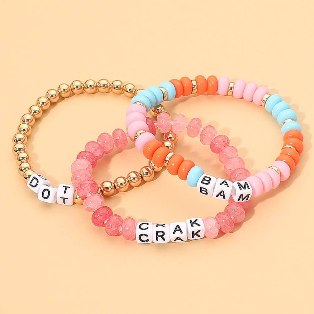 3PCS - Mahjong DOT BAM CRACK Beaded Stretch Multi Layered Bracelets