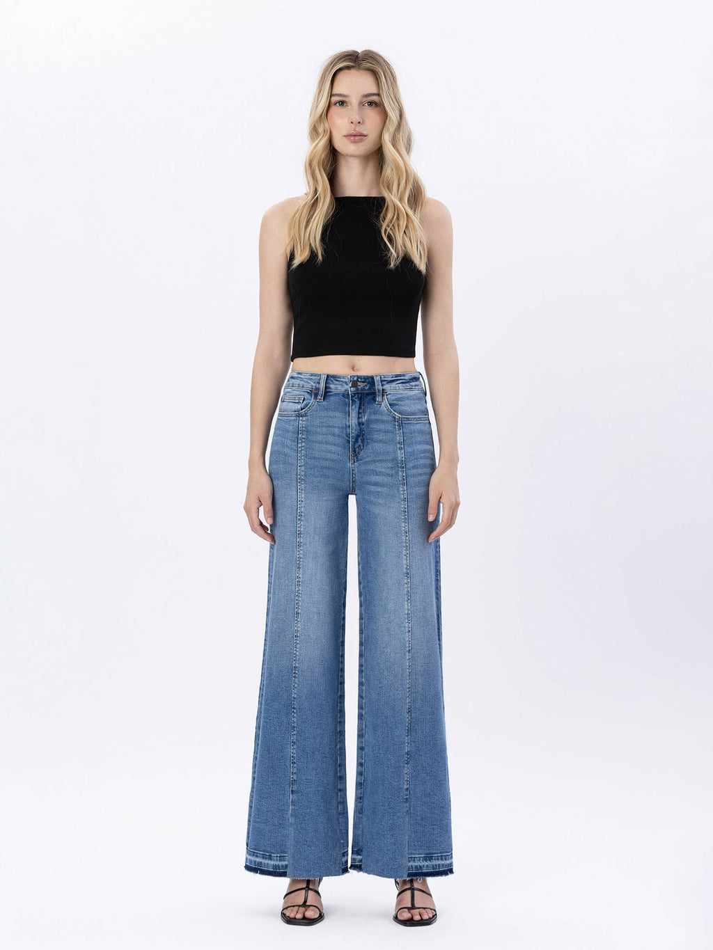 SUPER HIGH RISE SPLIT SEAM WIDE LEG JEANS