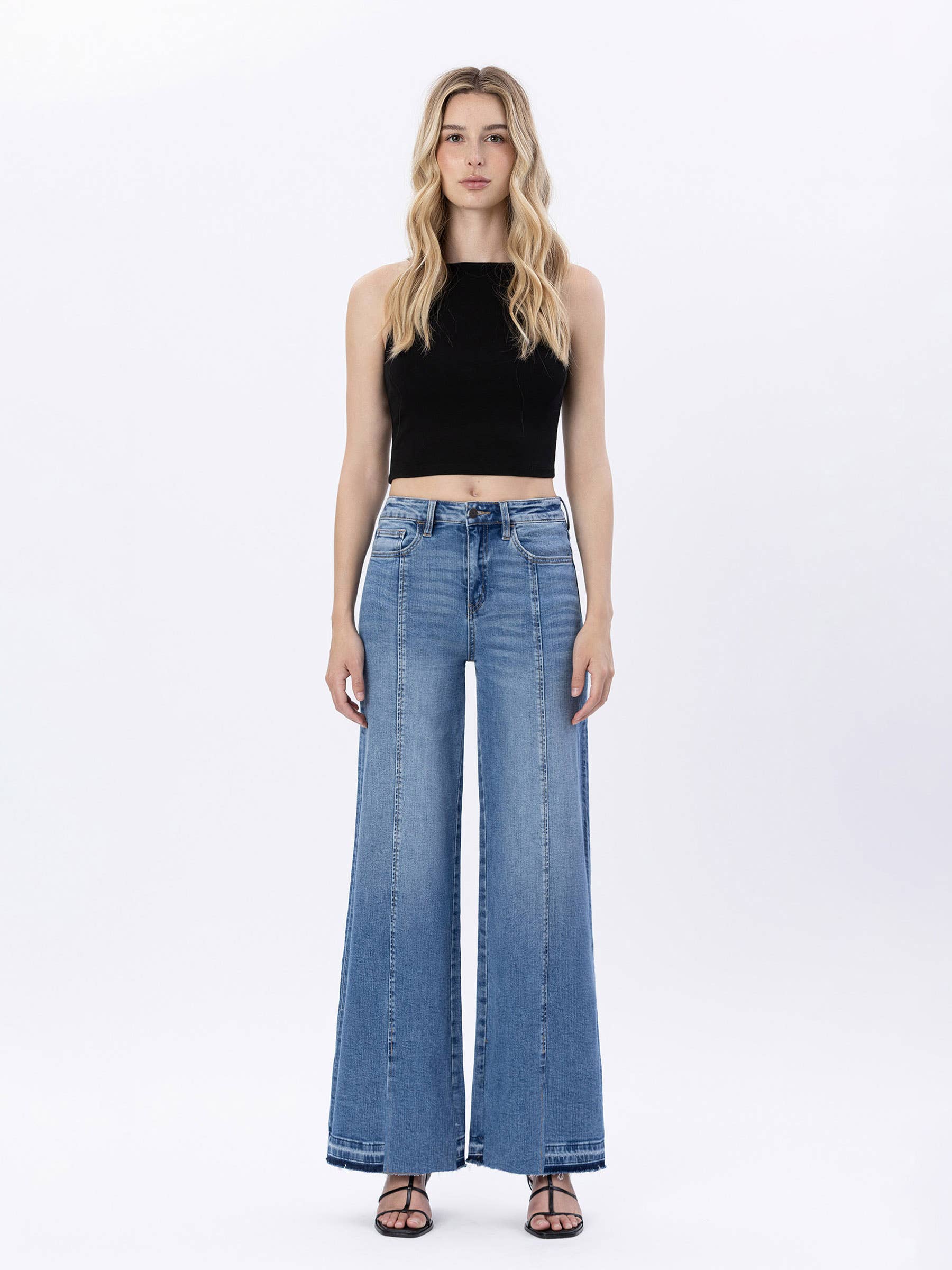 SUPER HIGH RISE SPLIT SEAM WIDE LEG JEANS