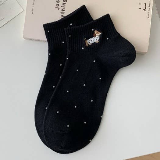 WOMAN DOG POLKA DOT ANKLE THROWBACK SOCKS