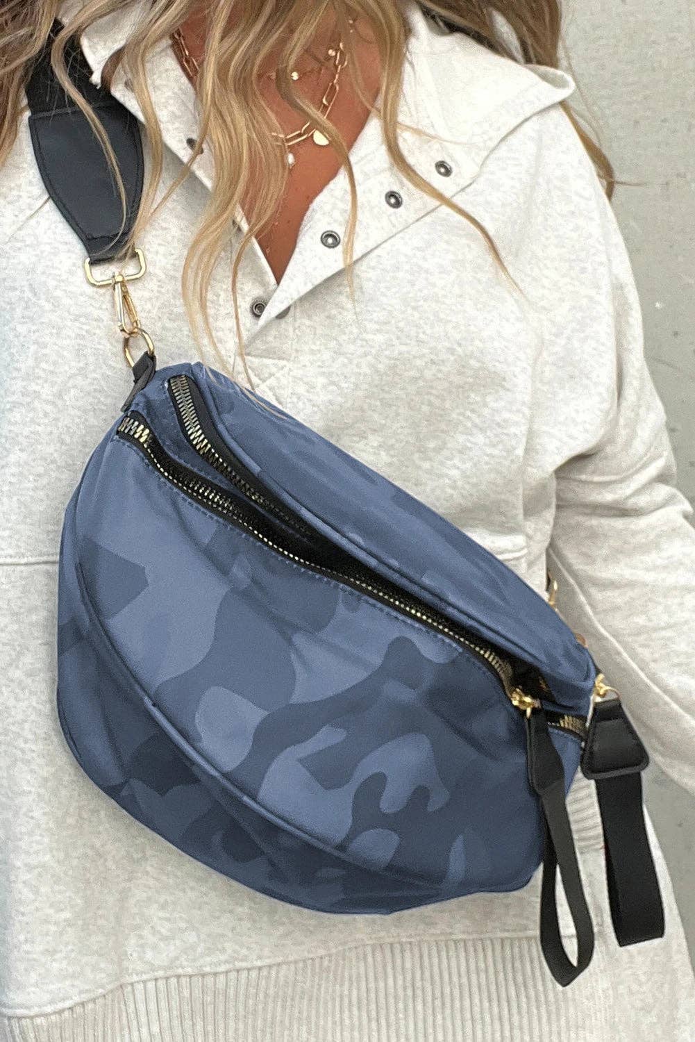 Camo Print Crossbody Shoulder Bag with Gold Chain Detail