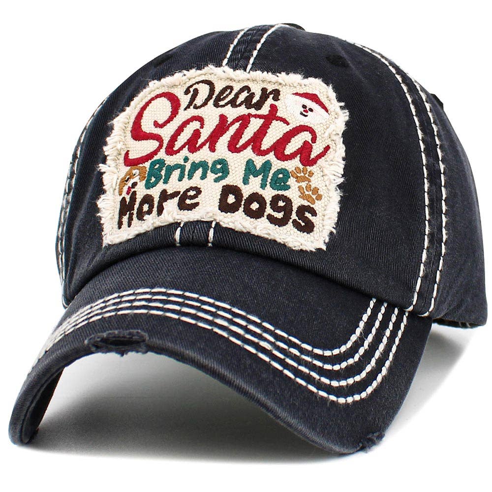 Dear Santa Bring Me More Dogs Message Accented Vintage Baseball Cap